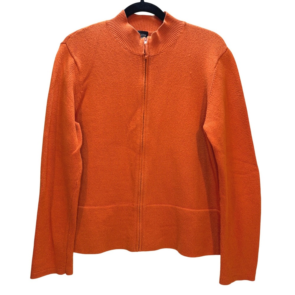Eileen Fisher Sweater Womens L Orange Zip Up Mock Neck Casual Summer Layering